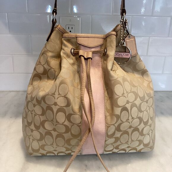 Coach Signature Stripe Jacquard Drawstring Large Tote Bag - Picture 2 of 16